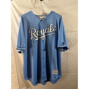 Majestic Kansas City Royals MLB Cool Base Jersey Mens XL Light Blue Button Front